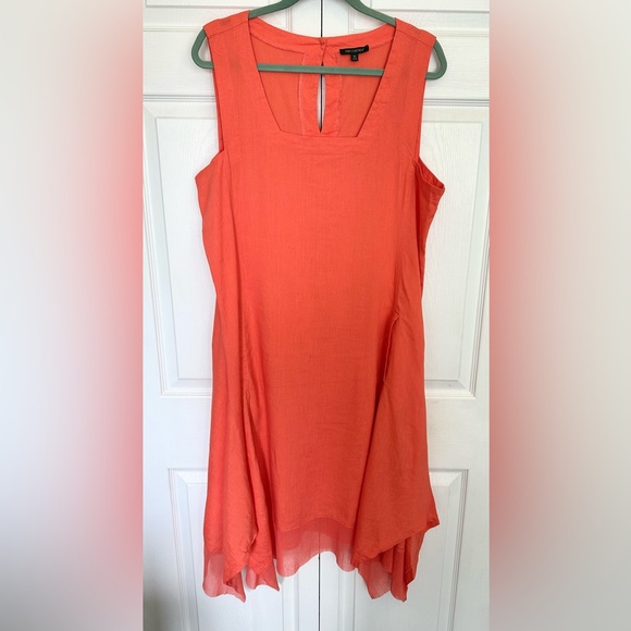 For Cynthia Vibrant Orange Linen Blend Sleeveless Hankerchief Hem Midi Dress-XL - Picture 1 of 11